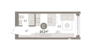 Студия квартира, вторичка, 24м2, 13/16 этаж