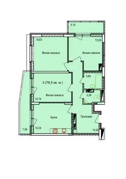 3-к квартира, строящийся дом, 79м2, 17/17 этаж