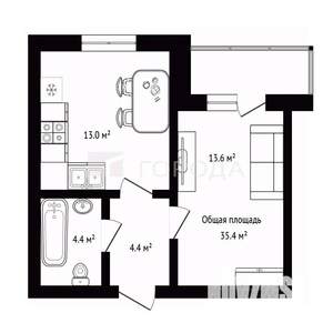 1-к квартира, вторичка, 35м2, 4/5 этаж
