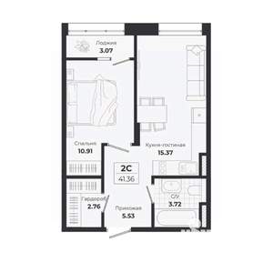 2-к квартира, строящийся дом, 38м2, 2/9 этаж