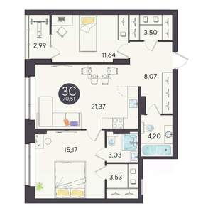 3-к квартира, вторичка, 71м2, 9/10 этаж