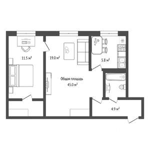 2-к квартира, вторичка, 45м2, 3/5 этаж