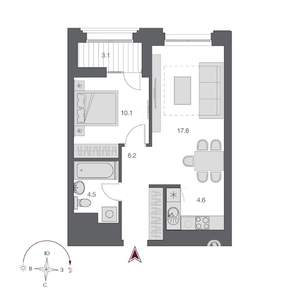 2-к квартира, строящийся дом, 43м2, 14/23 этаж