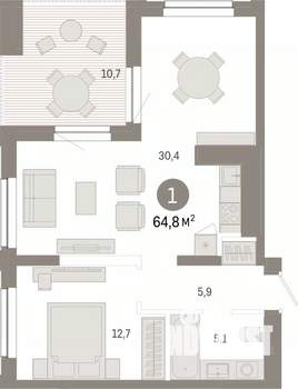 1-к квартира, вторичка, 65м2, 17/17 этаж