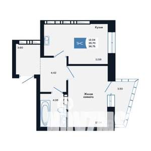 1-к квартира, вторичка, 37м2, 18/25 этаж