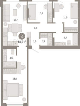 3-к квартира, вторичка, 81м2, 5/12 этаж