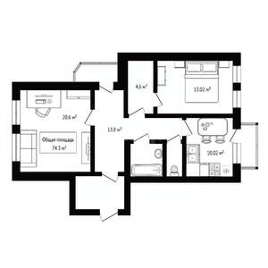 2-к квартира, вторичка, 74м2, 3/4 этаж