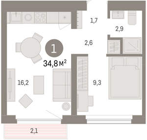 1-к квартира, вторичка, 35м2, 6/12 этаж