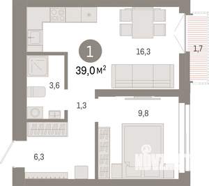 1-к квартира, вторичка, 39м2, 3/23 этаж