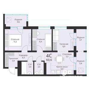 4-к квартира, вторичка, 61м2, 16/16 этаж
