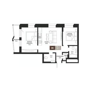 2-к квартира, вторичка, 69м2, 2/23 этаж