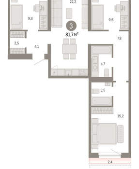 3-к квартира, вторичка, 82м2, 6/15 этаж