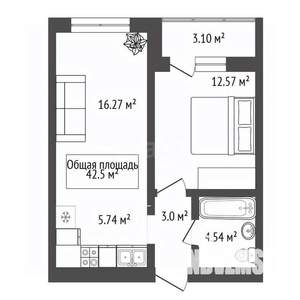 2-к квартира, вторичка, 43м2, 7/10 этаж