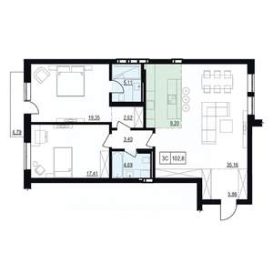 3-к квартира, вторичка, 108м2, 2/6 этаж