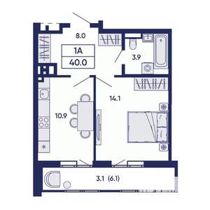 1-к квартира, вторичка, 40м2, 11/14 этаж