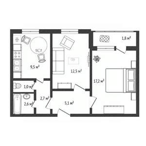 2-к квартира, вторичка, 51м2, 5/10 этаж