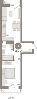 1-к квартира, вторичка, 48м2, 3/18 этаж