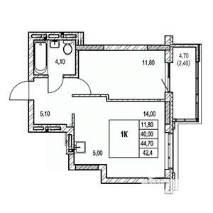 1-к квартира, строящийся дом, 42м2, 8/21 этаж