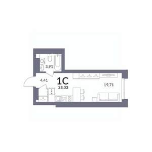 Студия квартира, вторичка, 28м2, 1/30 этаж