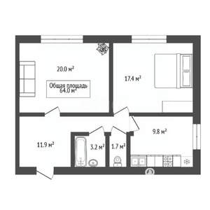 2-к квартира, вторичка, 64м2, 1/10 этаж