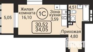 1-к квартира, вторичка, 31м2, 23/24 этаж