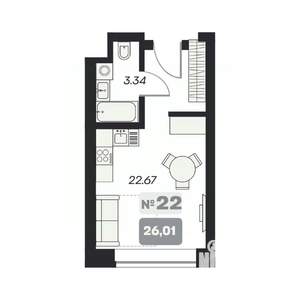 Студия квартира, вторичка, 26м2, 11/15 этаж