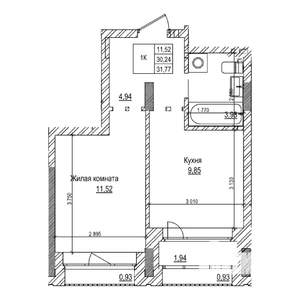 1-к квартира, строящийся дом, 30м2, 21/21 этаж