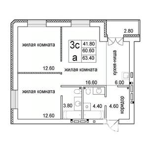 3-к квартира, строящийся дом, 63м2, 6/8 этаж