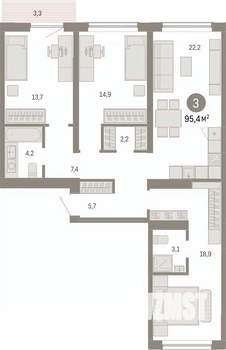 3-к квартира, вторичка, 95м2, 4/9 этаж