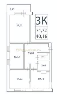 3-к квартира, вторичка, 71м2, 13/17 этаж