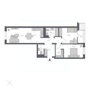 3-к квартира, строящийся дом, 75м2, 7/24 этаж