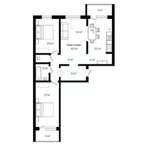 3-к квартира, вторичка, 81м2, 8/10 этаж