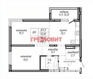 2-к квартира, сданный дом, 56м2, 17/17 этаж