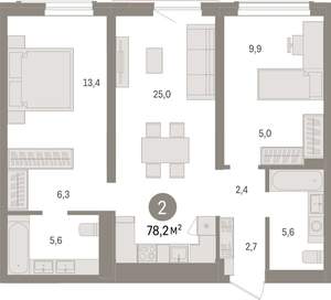 2-к квартира, вторичка, 78м2, 4/15 этаж