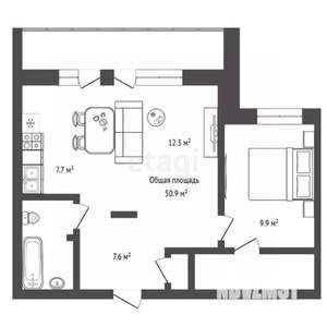 1-к квартира, вторичка, 51м2, 6/10 этаж