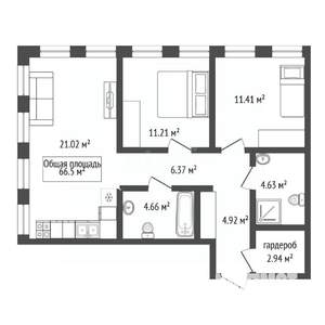 3-к квартира, вторичка, 67м2, 5/20 этаж