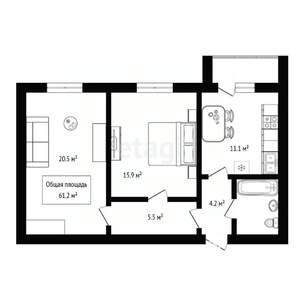 2-к квартира, вторичка, 61м2, 1/14 этаж