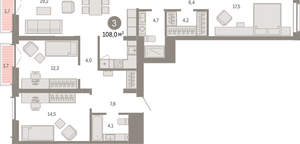 3-к квартира, вторичка, 108м2, 3/23 этаж