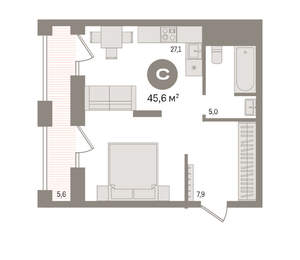 Студия квартира, вторичка, 46м2, 28/30 этаж