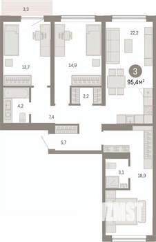 3-к квартира, вторичка, 95м2, 6/9 этаж