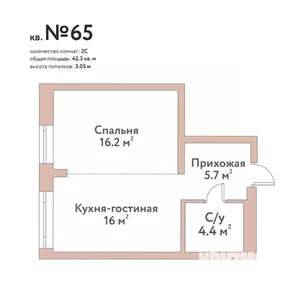 2-к квартира, вторичка, 42м2, 10/11 этаж