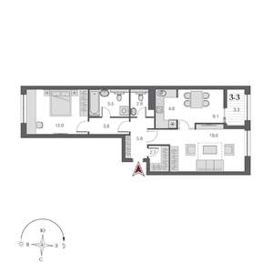 2-к квартира, строящийся дом, 67м2, 13/21 этаж
