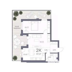 2-к квартира, вторичка, 85м2, 1/14 этаж