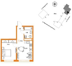 1-к квартира, вторичка, 38м2, 3/9 этаж