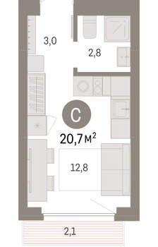 Студия квартира, вторичка, 21м2, 3/12 этаж
