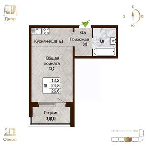 1-к квартира, строящийся дом, 27м2, 16/17 этаж