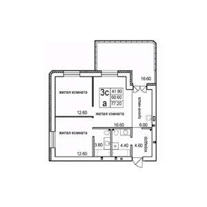 3-к квартира, строящийся дом, 77м2, 1/8 этаж