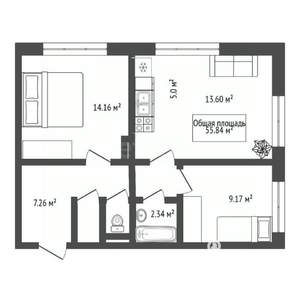 3-к квартира, вторичка, 55м2, 2/18 этаж