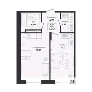 2-к квартира, вторичка, 45м2, 4/9 этаж
