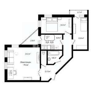 3-к квартира, вторичка, 79м2, 15/17 этаж